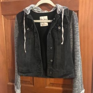 Black and grey denim sweatshirt